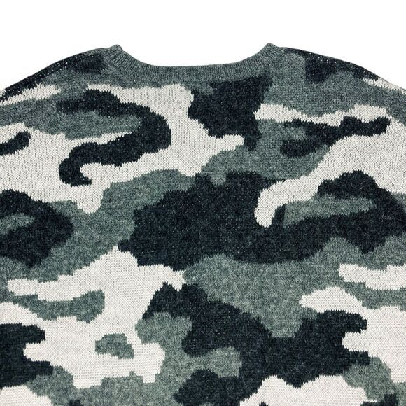 Lucky Brand Wool Blend Sweater Women XL Gray Black Camo Crewneck Hunter Pullover - Picture 6 of 16